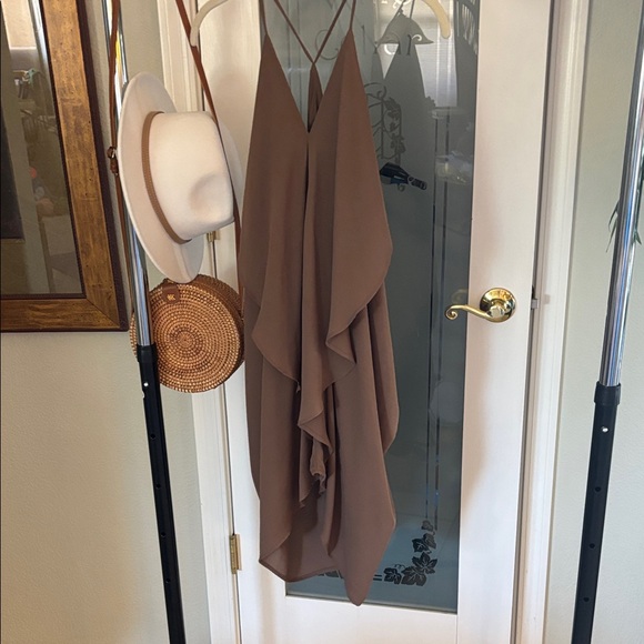 Chic Draped Chiffon Brown Dress - Picture 1 of 5